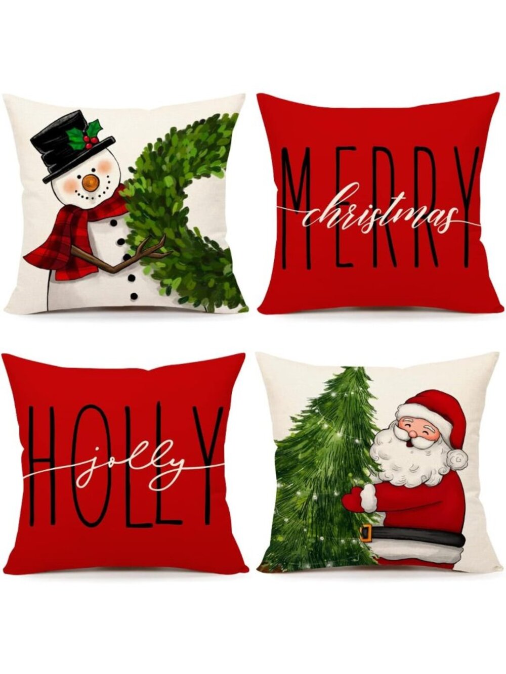 Festive Red Christmas Pillow Covers 18x18 Set of 4 - Winter Holiday Decor